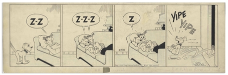 Chic Young Hand-Drawn Blondie Comic Strip From 1944 Titled Sofa Solo! -- Daisy Tries to Sneak a Nap with Dagwood
